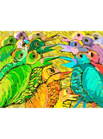 Pintura de pájaros charlando