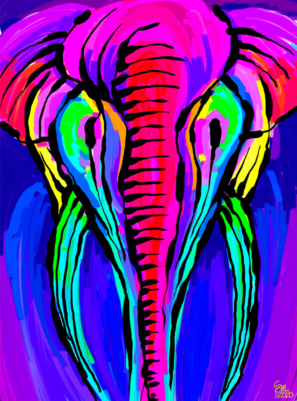 Pintura de un elefante de colores
